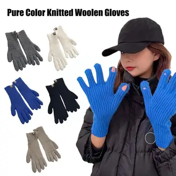 Tricotate Îngroșa Mănuși Pentru Femei coreeană Cald Cinci degete Extinse Ecran Manusi Pentru Femei de Culoare Pură Drăguț Mănuși Lungi T4J9