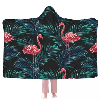 Tropical Păsări Flamingo Pătură De Frunze Verzi De Imprimare De Moda Pufos Cu Gluga Cuvertură De Lână Scaun Pătură Moale