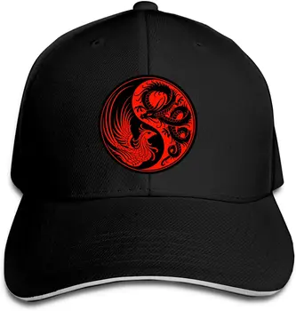 Unisex Roșu și Negru Dragon Phoenix Yin Yang Baseball Cap Reglabil Sapca Sandwich Capac Hip Hop Pălării