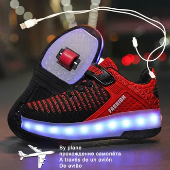 Unul nou, roțile de Încărcare USB de Moda Fete Baieti LED Pantofi de Skate Role Pentru copii Copii Adidasi Cu Roti Doua roti