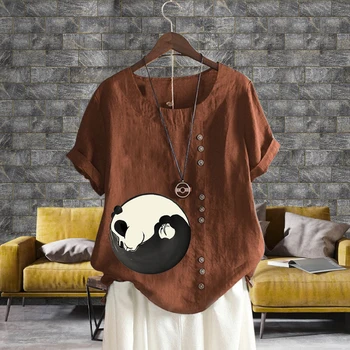 Vara Noua Moda Lenjerie de pat din Bumbac Bluza Panda Desene animate Imprimate Tricou Confortabil Pierde Culoare Solidă Maneca Scurta Top XS-5XL