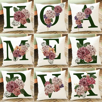 Verde Scrisoare De Imprimare Capac Pernă Engleză Alfabet A-Z Florale Față De Pernă Decor Acasă Canapea Camera De Zi De Decorare Pernă Acoperă