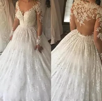 Vestido de Noiva Aplicatii de Dantela Printesa Rochii de Mireasa cu maneci lungi 2020 v-Gât Rochie de Bal matura-Tren Rochie de Mireasa rochie de mireasa
