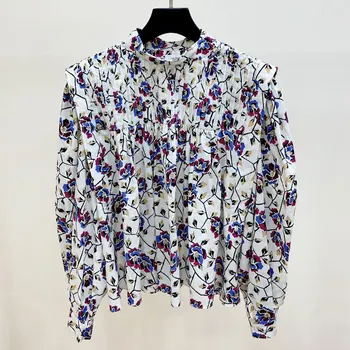 Vintage print floral pentru Femei bluza 2022 noi Maneca Lunga o-gât de Moda liber Lady shirt topuri