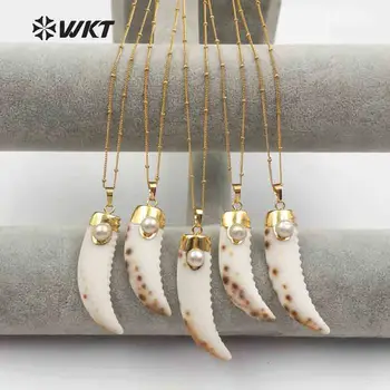 WT-JN056 WKT naturala Ridicata shell & apă dulce pearl pavate colier de dimensiuni mari corn forma pandantiv bohermia stil femei bijuterii