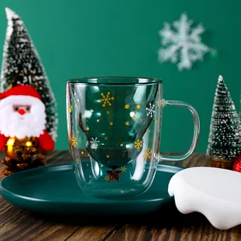 Xingyuan rezistente la căldură de sticlă ceașcă creative cupa pom de Crăciun cupa dublă ceașcă de cafea marca birou ceașcă de cafea