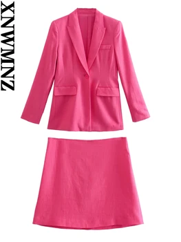 XNWMNZ 2022 moda pentru femei culoare solidă birou doamnă buzunar sacou sau talie înaltă, cu fermoar lateral fusta scurta de sex feminin costum chic