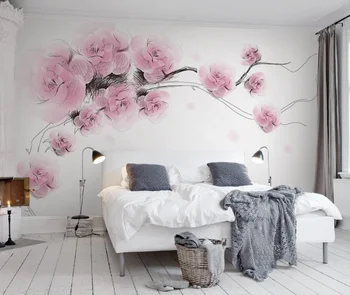 XUE SU Personalizat mare tapet mural simplu linie roz stil schiță a crescut Nordic TV de perete de fundal