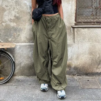 Y2k Casual pentru Femei pantaloni Pantaloni de Marfă Vrac Supradimensionate Hippie Cordon Tech Pantaloni Streetwear Joggeri Largi Picior Pânză