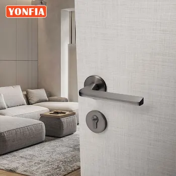 YONFIA A8190R02 Moderne Nordic Negru din Aluminiu, Usi de Interior, Blocare Mâner Toaletă Confidențialitate Maneta Mânerul Ușii De la Baie Usi din Lemn