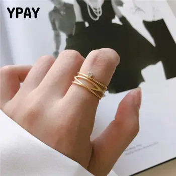 YPAY 100% Reale Argint 925 Inele Reglabile pentru Femei Coreea de Aur Multi-Linii de Zircon Inel Deschis Fine Bijuterii Cadouri YMR926
