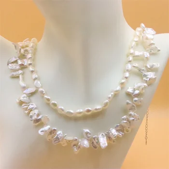ZFSILVER 100% Argint 925 Naturale Moda Baroc de apă Dulce Pearl Colier de Agrement Bijuterii Lanț Dublu Pentru Femeile Cadou