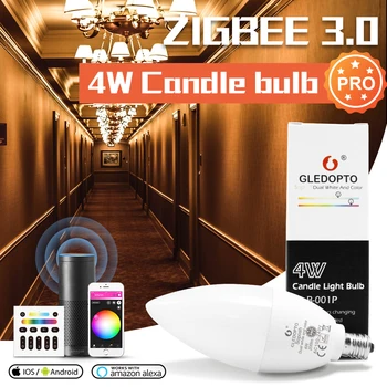 Zigbee 3.0 RGBCCT 2000K-6500K Bec Lumanare 4W Pro de Schimbare a Culorii Luminii E12/E14 Lucra Cu Echo Plus Alexa SmartThings RF de la Distanță