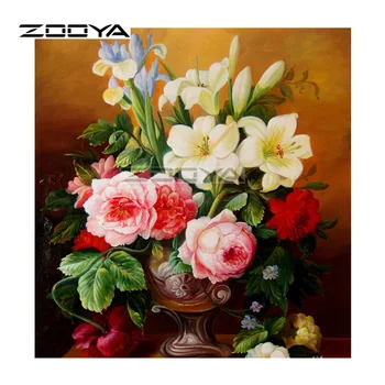 ZOOYA Vânzare Diamant Broderie DIY Diamant Pictura Mozaic de Poze Decor Acasă Floare de Crin Vaza Flori Roz Pictura R2222