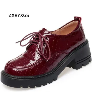 ZXRYXGS 2022 de Înaltă Calitate piele de Vacă Pantofi de Piele de Brevet Femeie Pantofi cu Toc de Dimensiuni Mari Stil Britanic Non-alunecare Pantofi Tendință Nouă